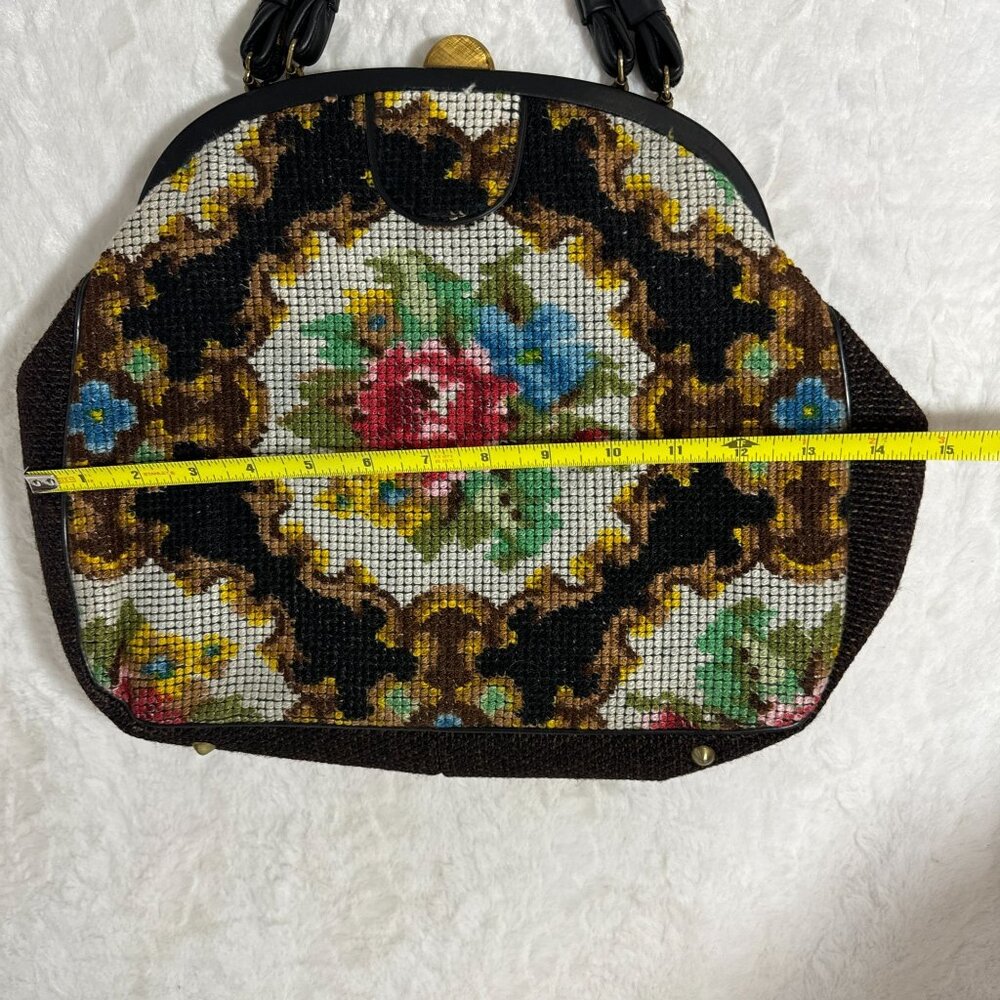 Vintage Garay Made In USA Carpet Satchel Handbag Dual Handles & Brass Accents - Picture 6 of 12
